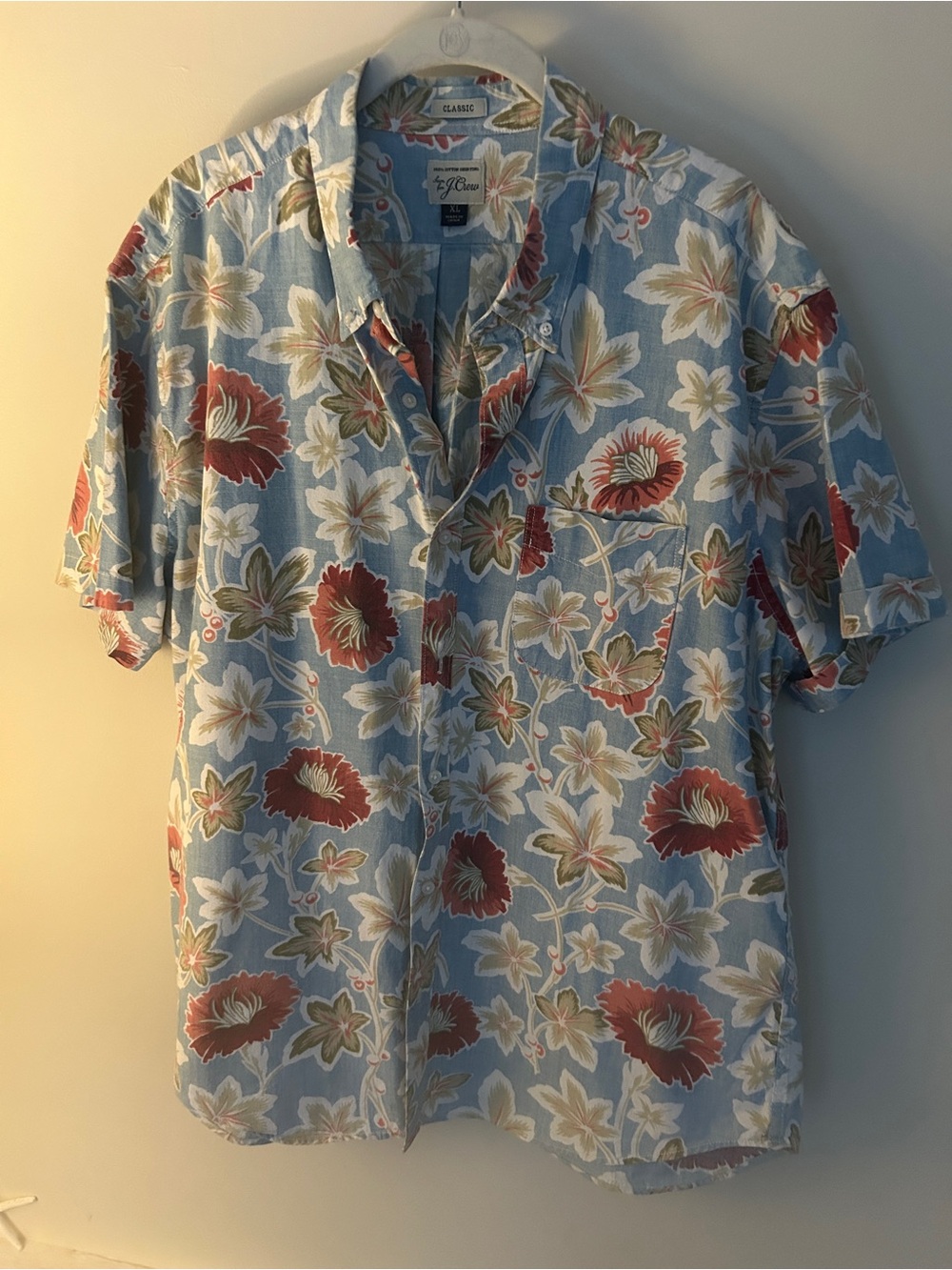 J. Crew Light Blue Short-Sleeve Floral Button-Down Shirt